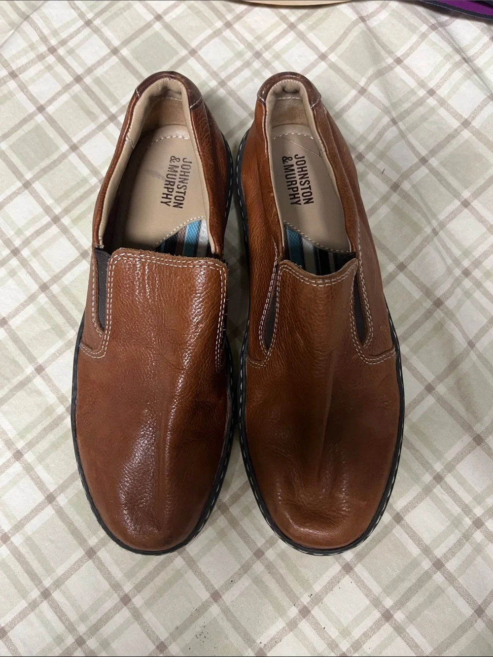 Johnston & Murphy Tan Brown Leather Slip-On Loafers